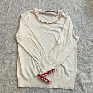 Boden Sz 14 Cream sweater with ruffle trim